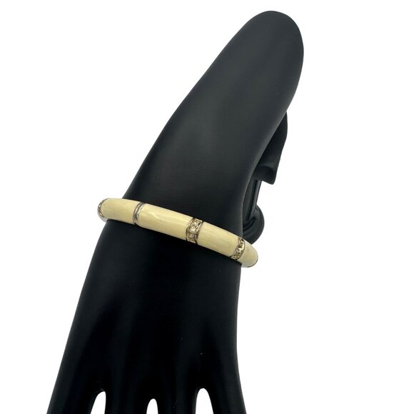 Vintage Gold Tone Hinged Bangle Bracelet With Rhinestone Accents - Picture 2 of 3